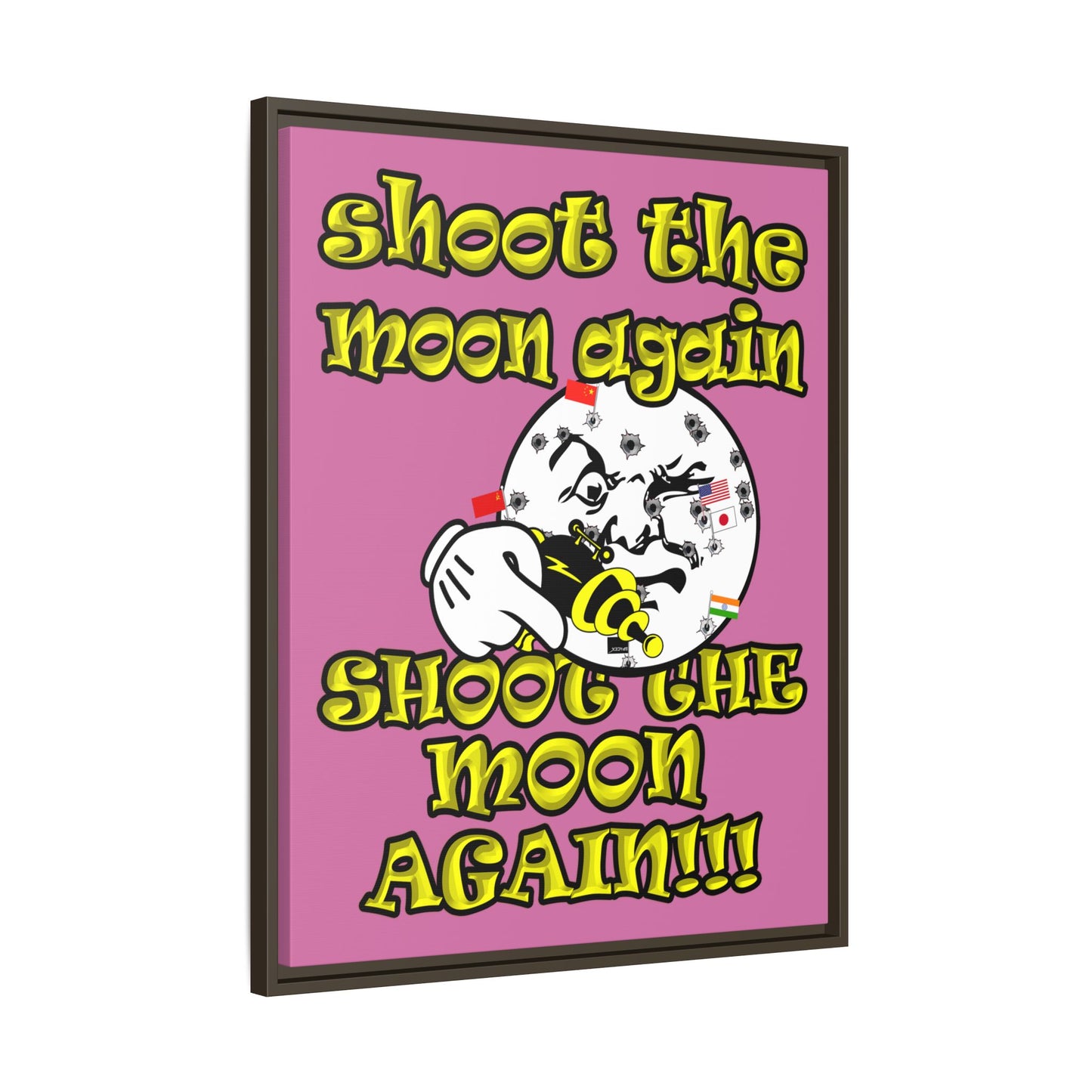 shoot the moon again - framed canvas art (light pink)