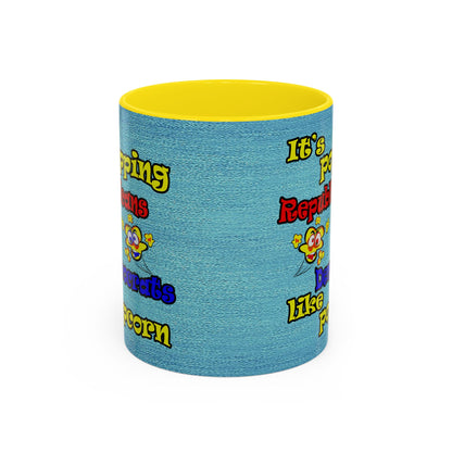 popping like popcorn - Accent Mug (faded dark blue)