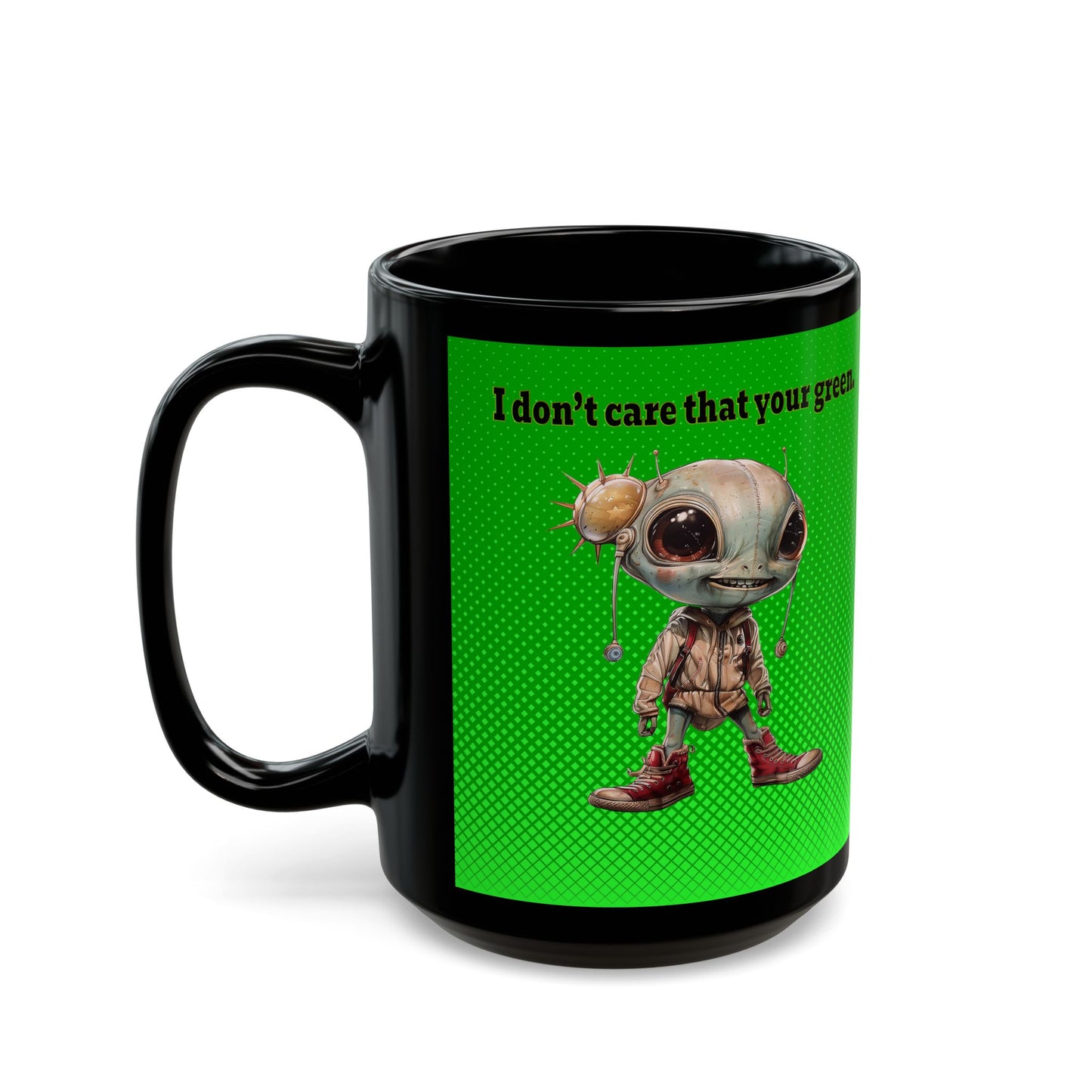 I don't care that your grey - Black Mug (logo green)