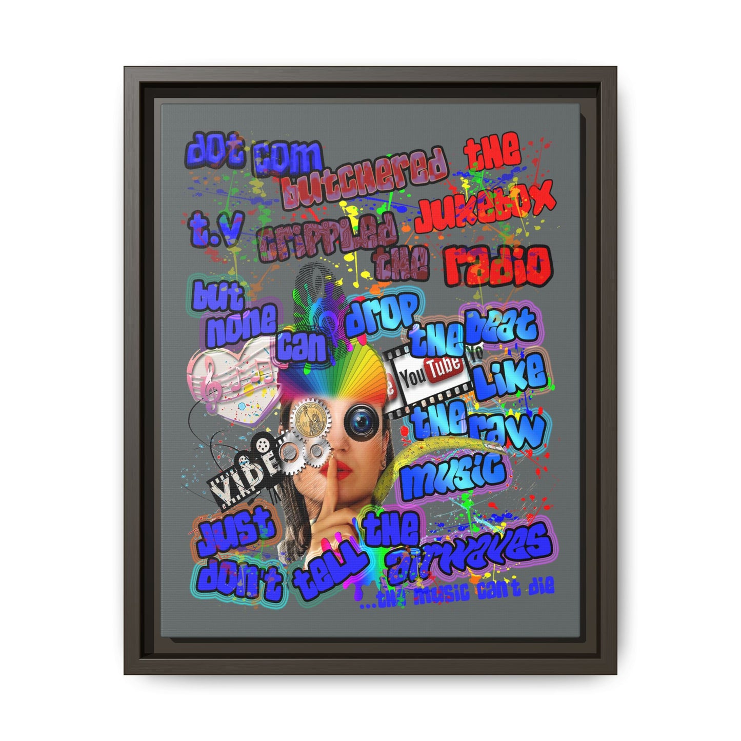 drop the beat - framed canvas art (dark grey)