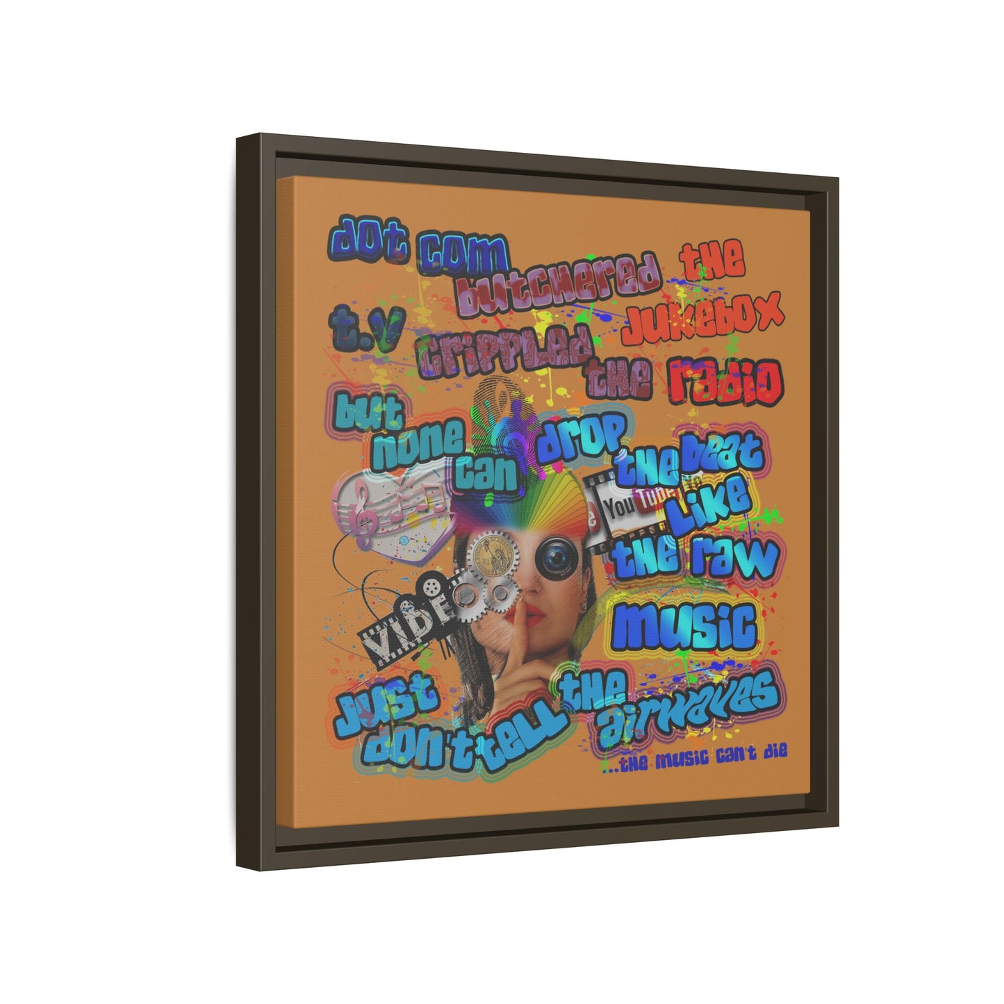 drop the beat - framed canvas art (light brown)