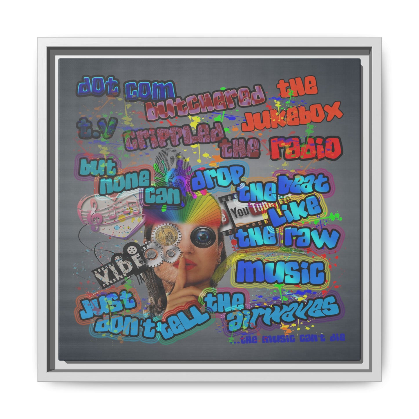 drop the beat - framed canvas art (grey-light grey)