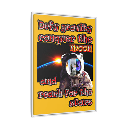 defy conquer reach - framed canvas art (yellow)