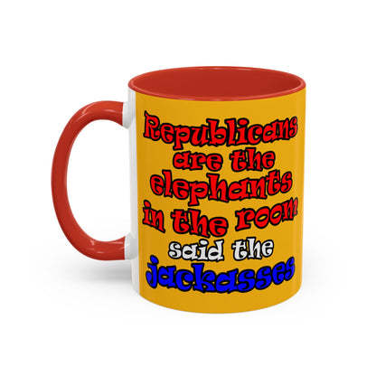 donkeys and elephants - Accent Mug (yellow)
