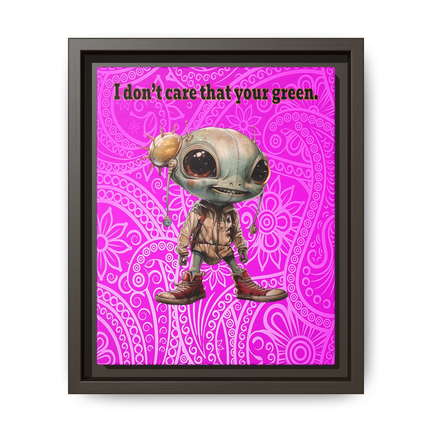 I don't care that your green - framed canvas art (pink swirl)