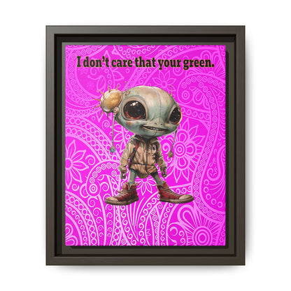 I don't care that your green - framed canvas art (pink swirl)