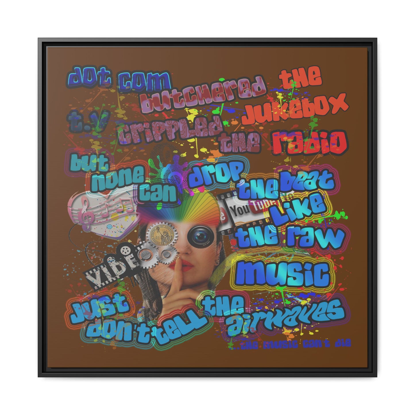 drop the beat - framed canvas art (brown)
