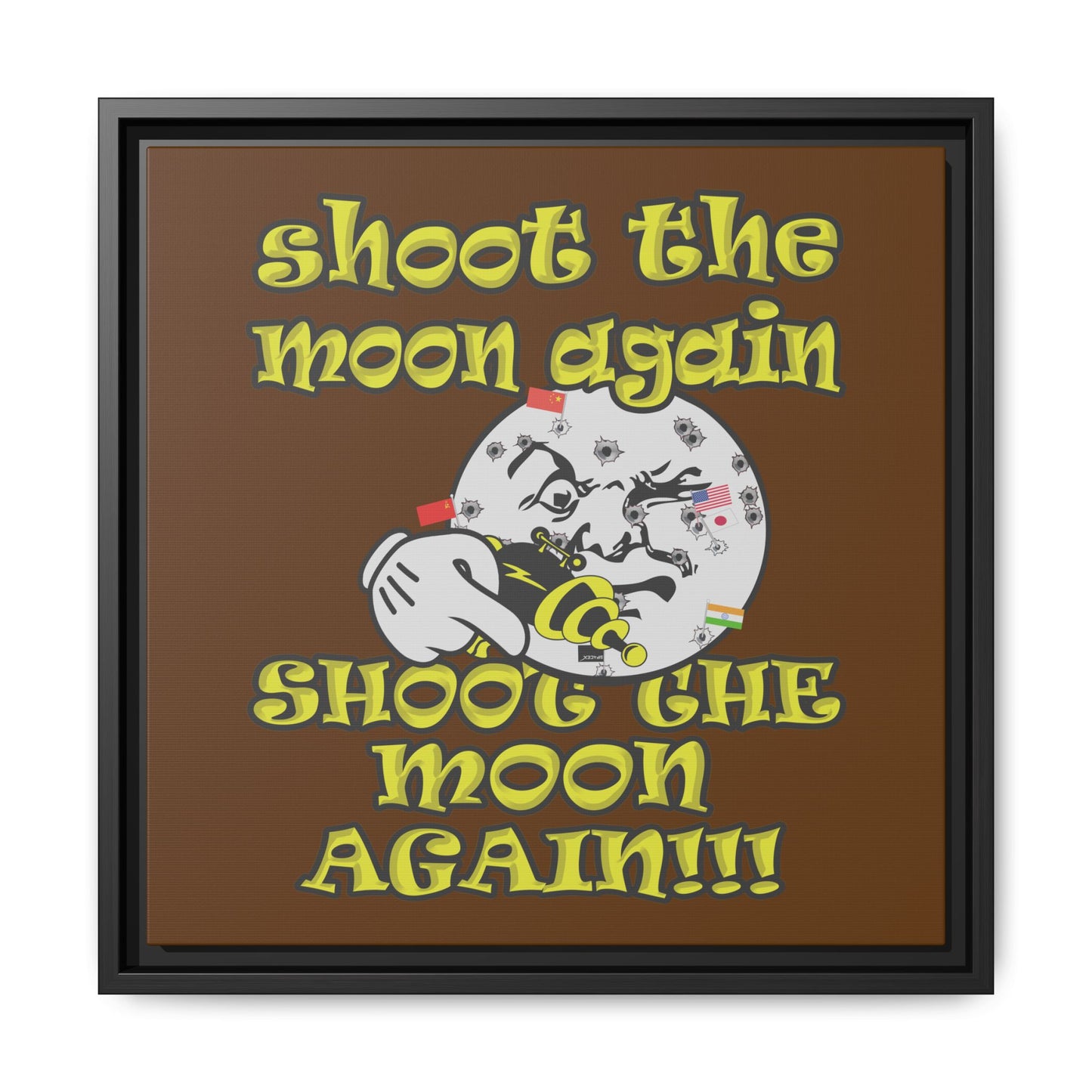 shoot the moon again - framed canvas art (brown)