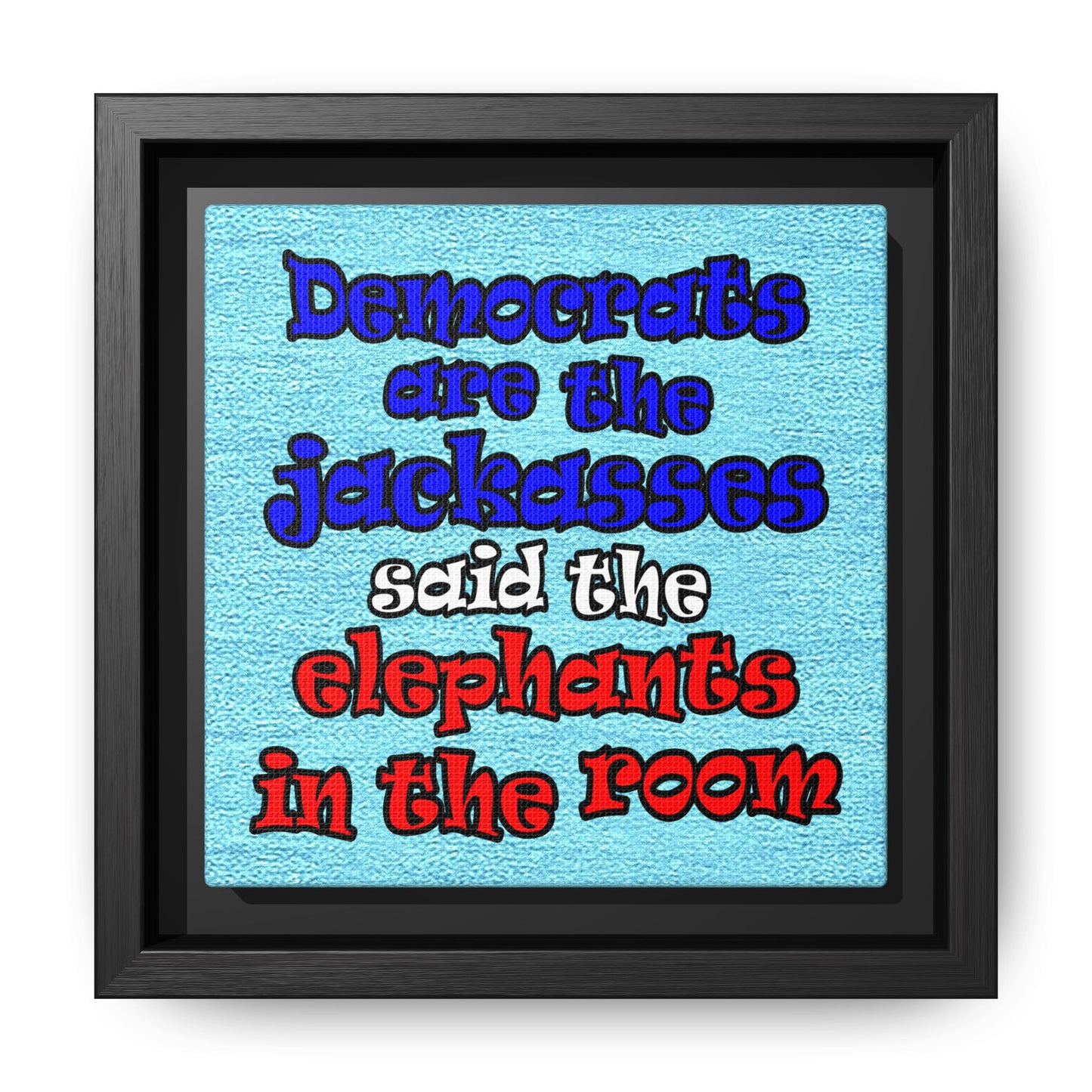 donkeys and elephants - framed canvas art (faded blue)