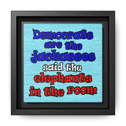 donkeys and elephants - framed canvas art (faded blue)