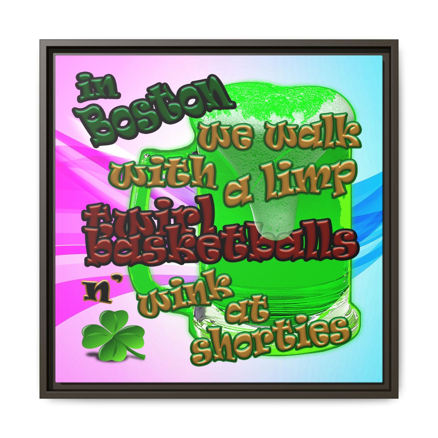 celtics logo - framed canvas art (light blue-pink wave)