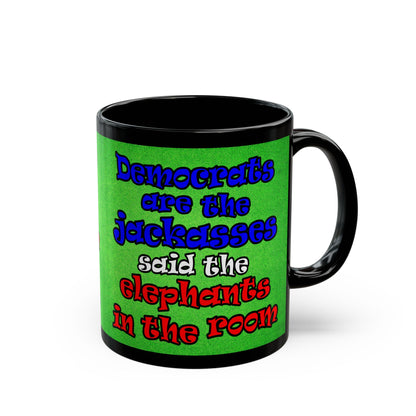 donkeys and elephants - Black Mug (green turf)