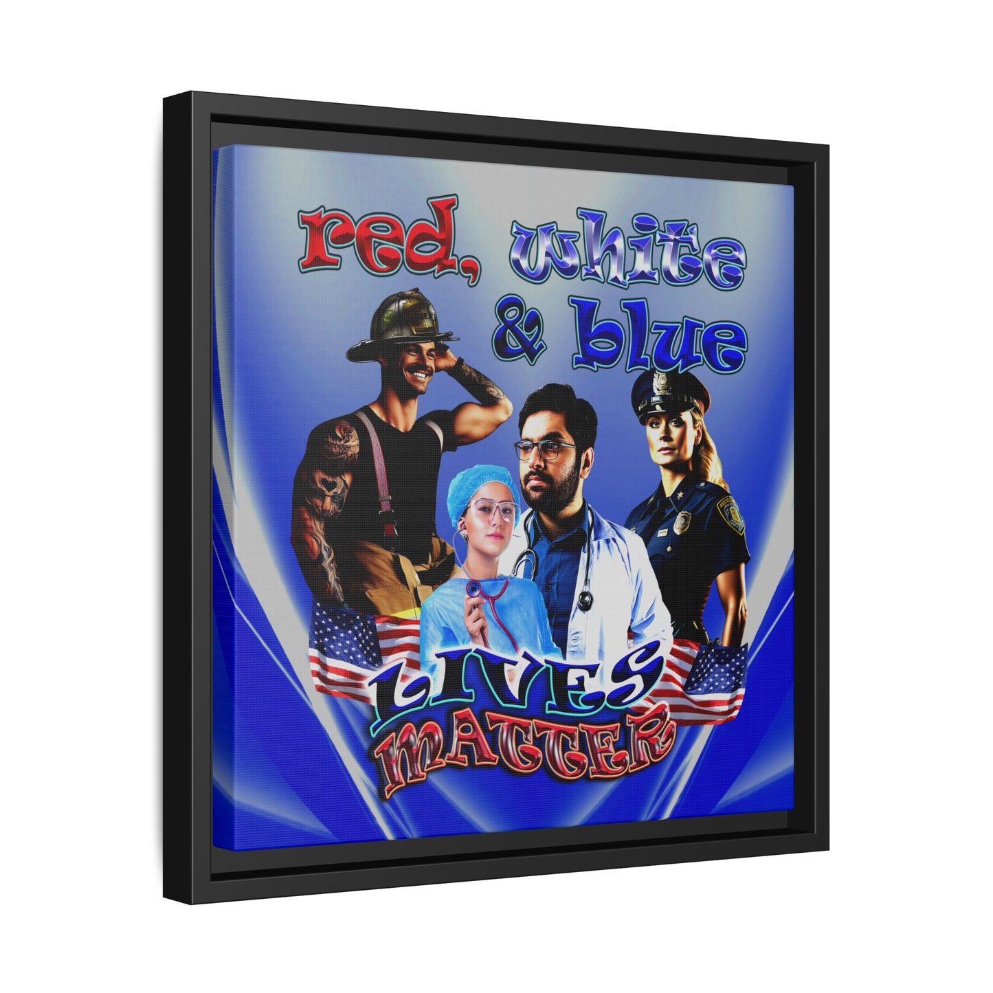 rw&b lives matter - framed canvas art (blue-white wave)
