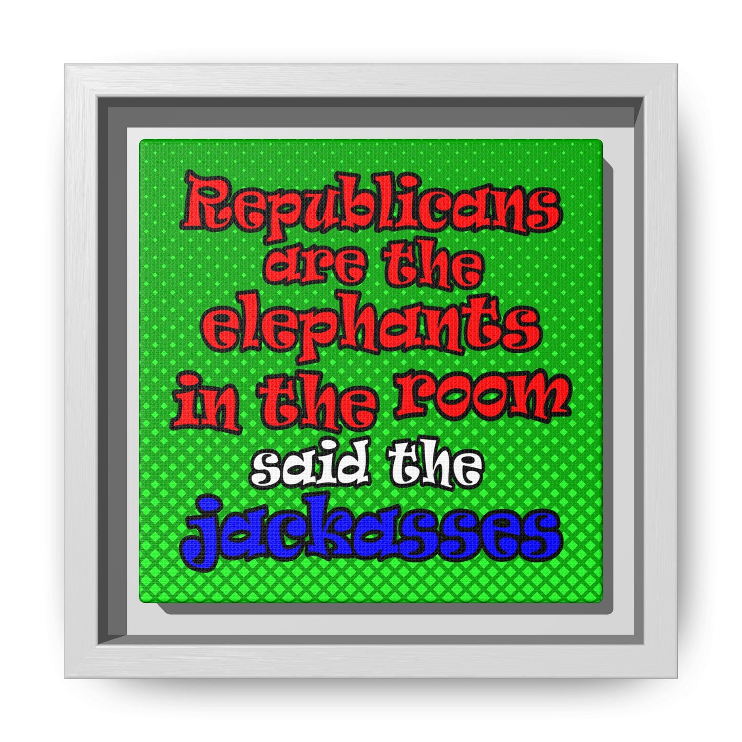 donkeys and elephants - framed canvas art (logo green)