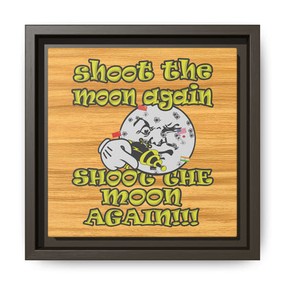 shoot the moon again - framed canvas art (butterscotch wood finish)
