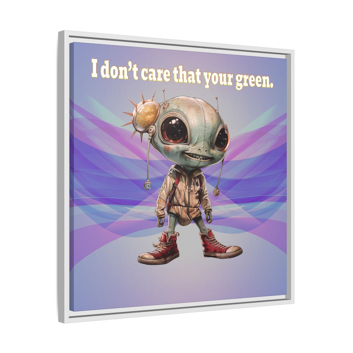 I don't care that your green - framed canvas art (light blue-pink wave)