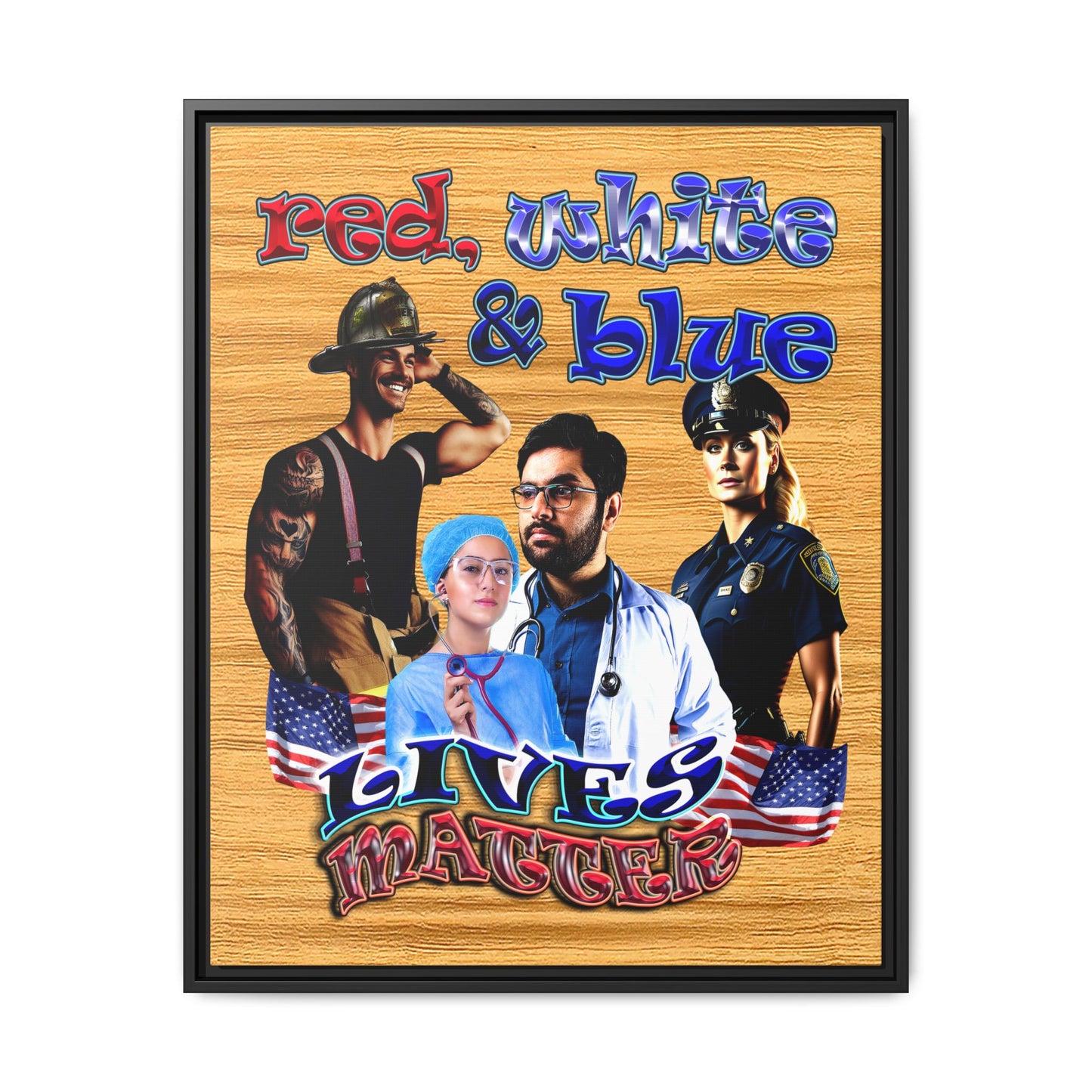 rw&b lives matter - framed canvas art (butterscotch wood finish)