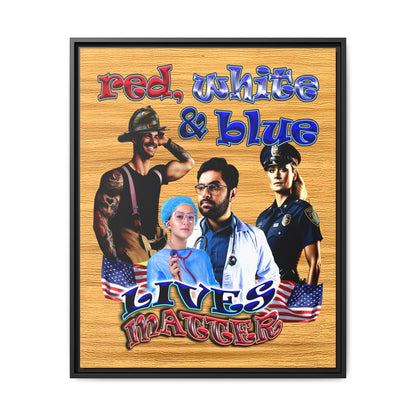 rw&b lives matter - framed canvas art (butterscotch wood finish)