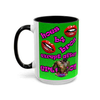 hoes b4 bros - Accent Mug (logo green)