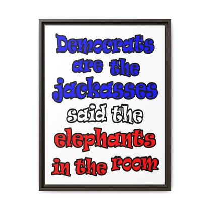 donkeys and elephants - framed canvas art (white)