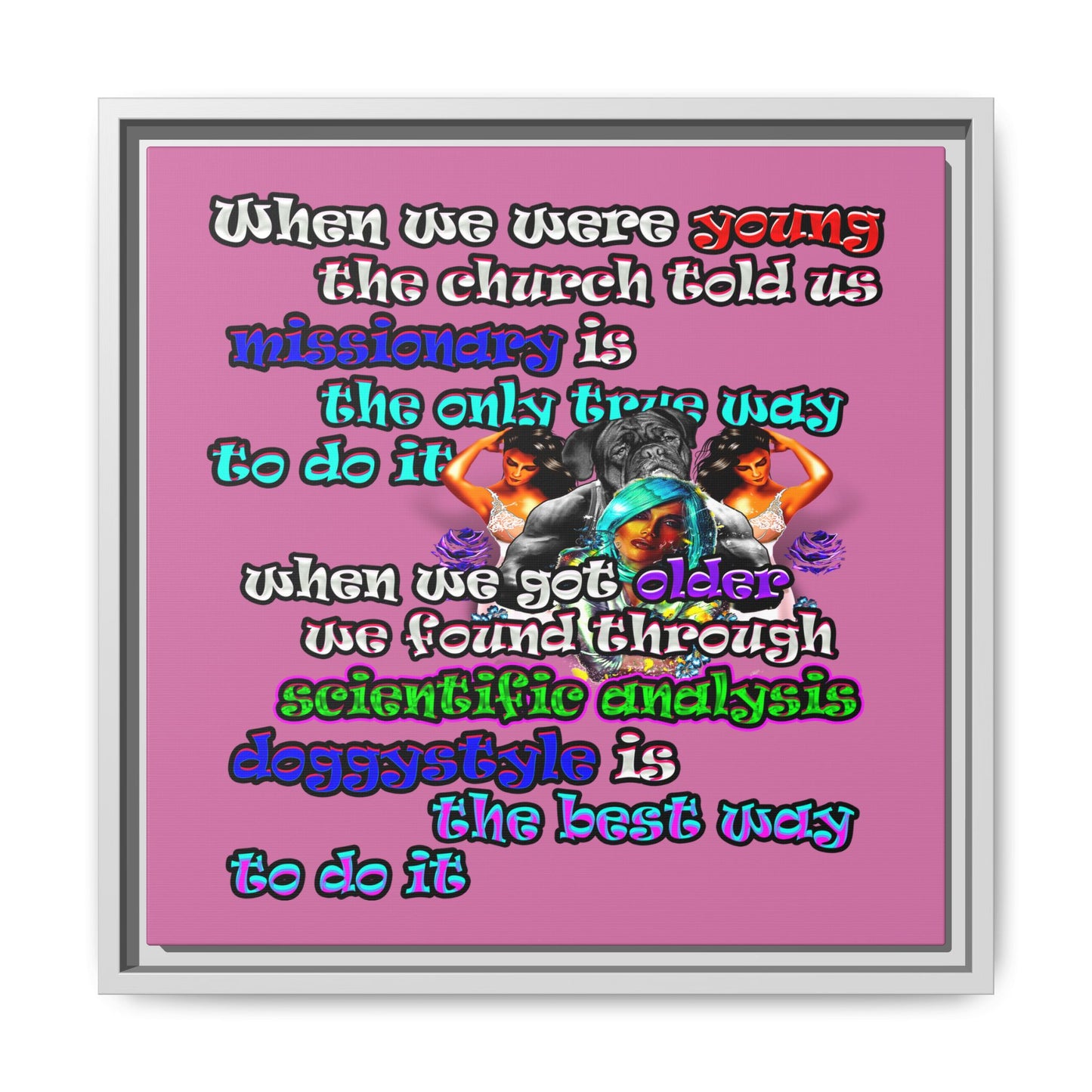 doggystyle - framed canvas art (light pink)