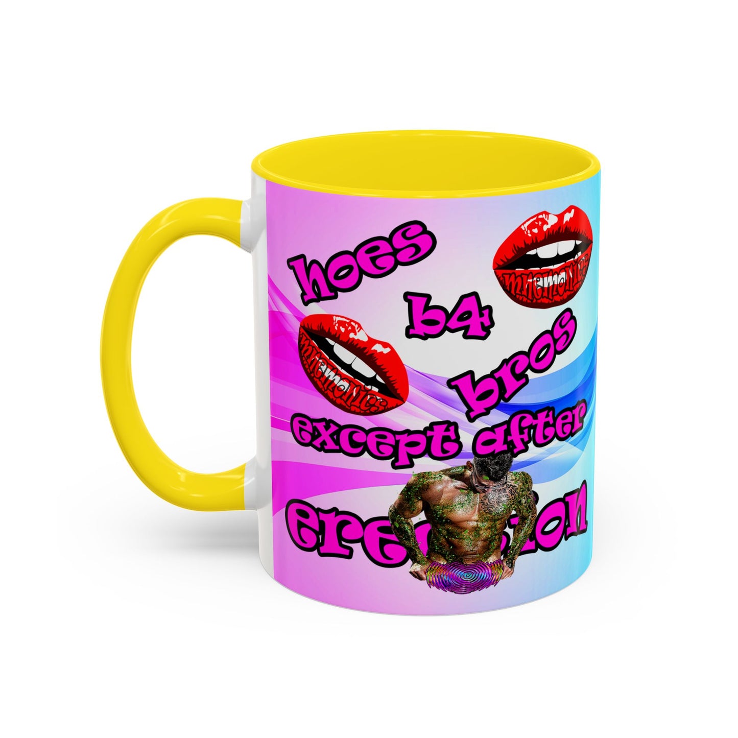hoes b4 bros - Accent Mug (light blue-pink wave)