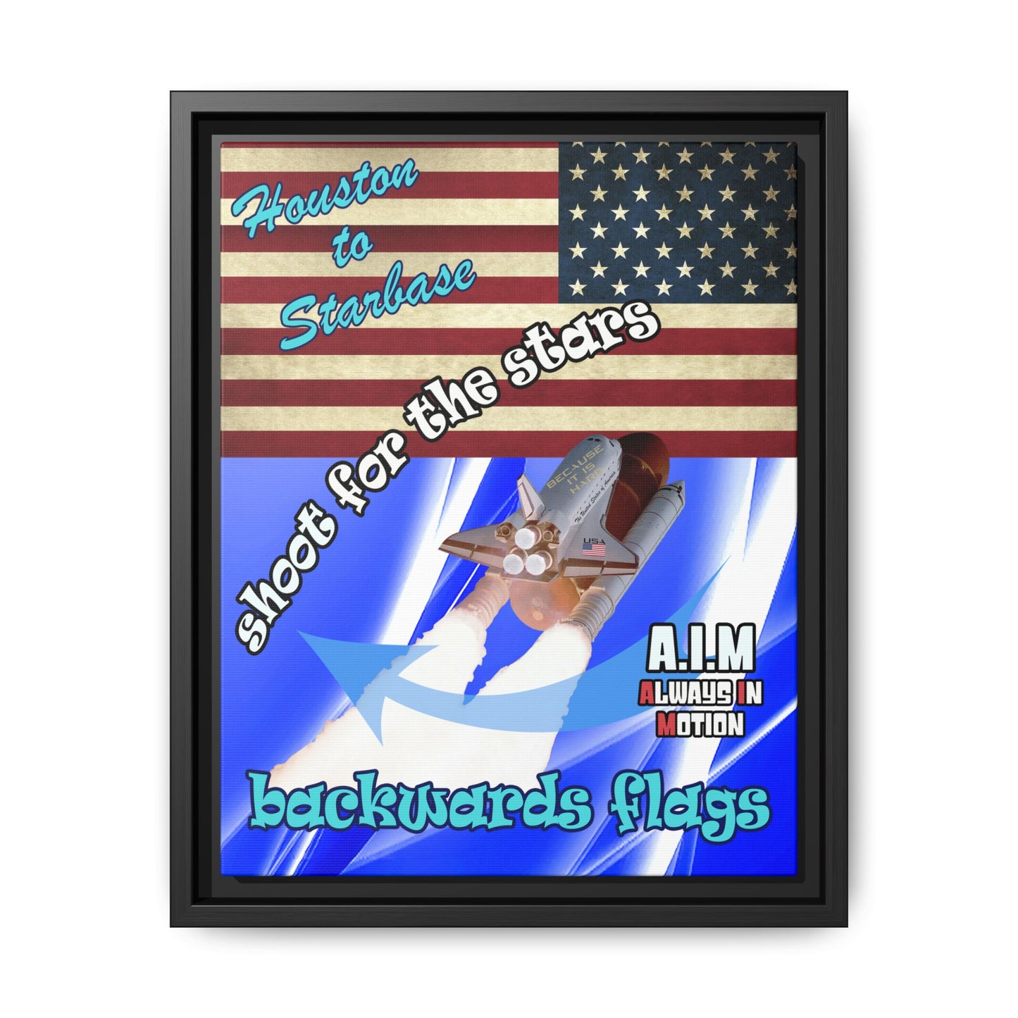 shoot for the stars - framed canvas art (blue-white wave)