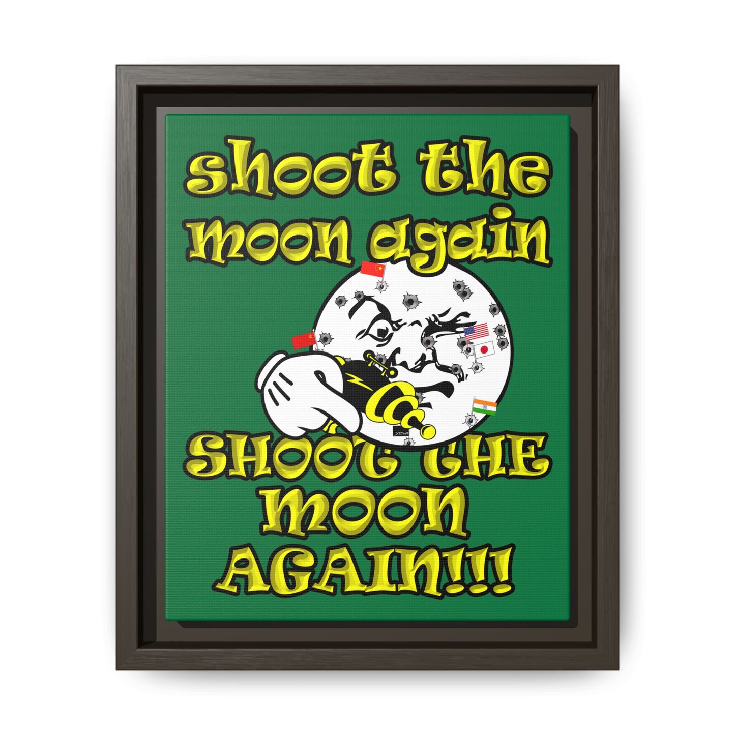 shoot the moon again - framed canvas art (dark green)