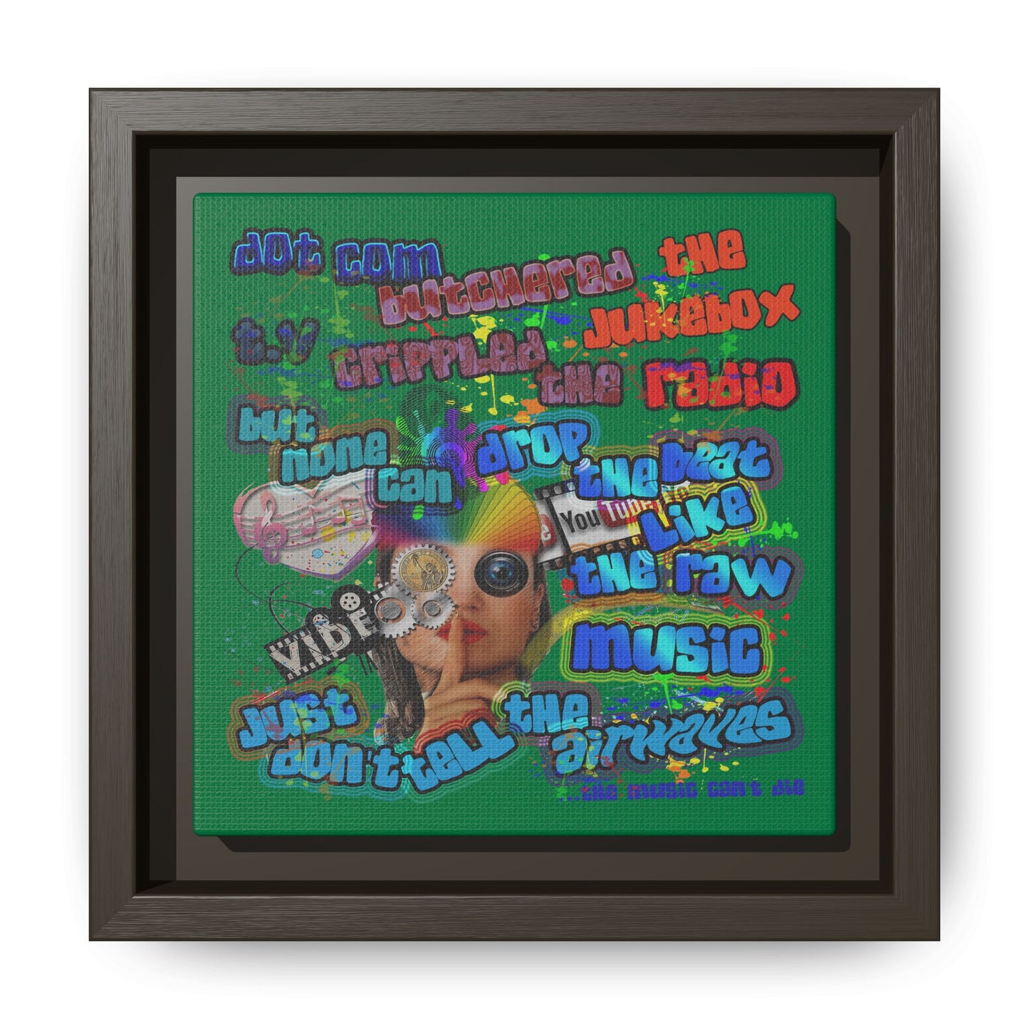 drop the beat - framed canvas art (dark green)