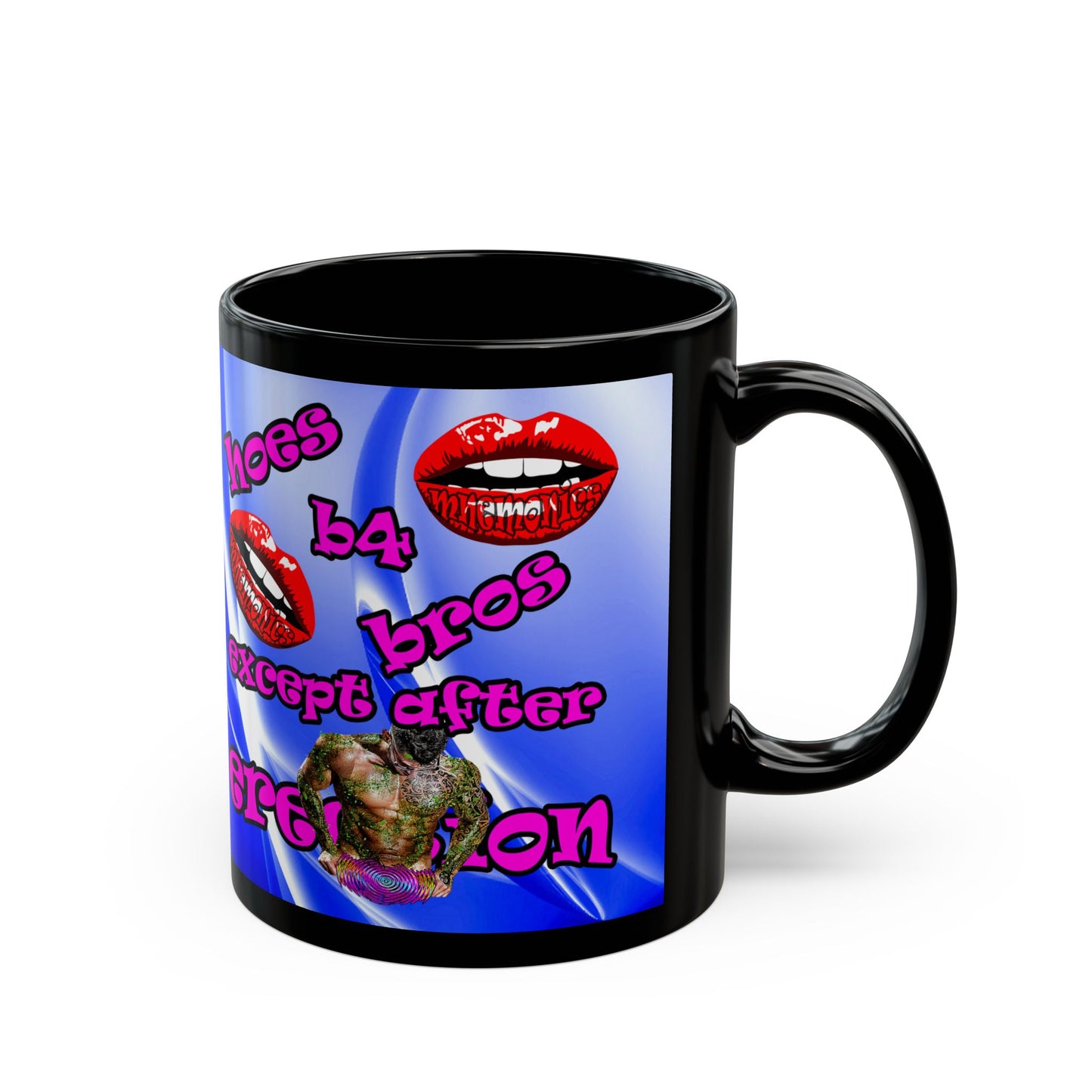 hoes b4 bros - Black Mug (blue-white wave)