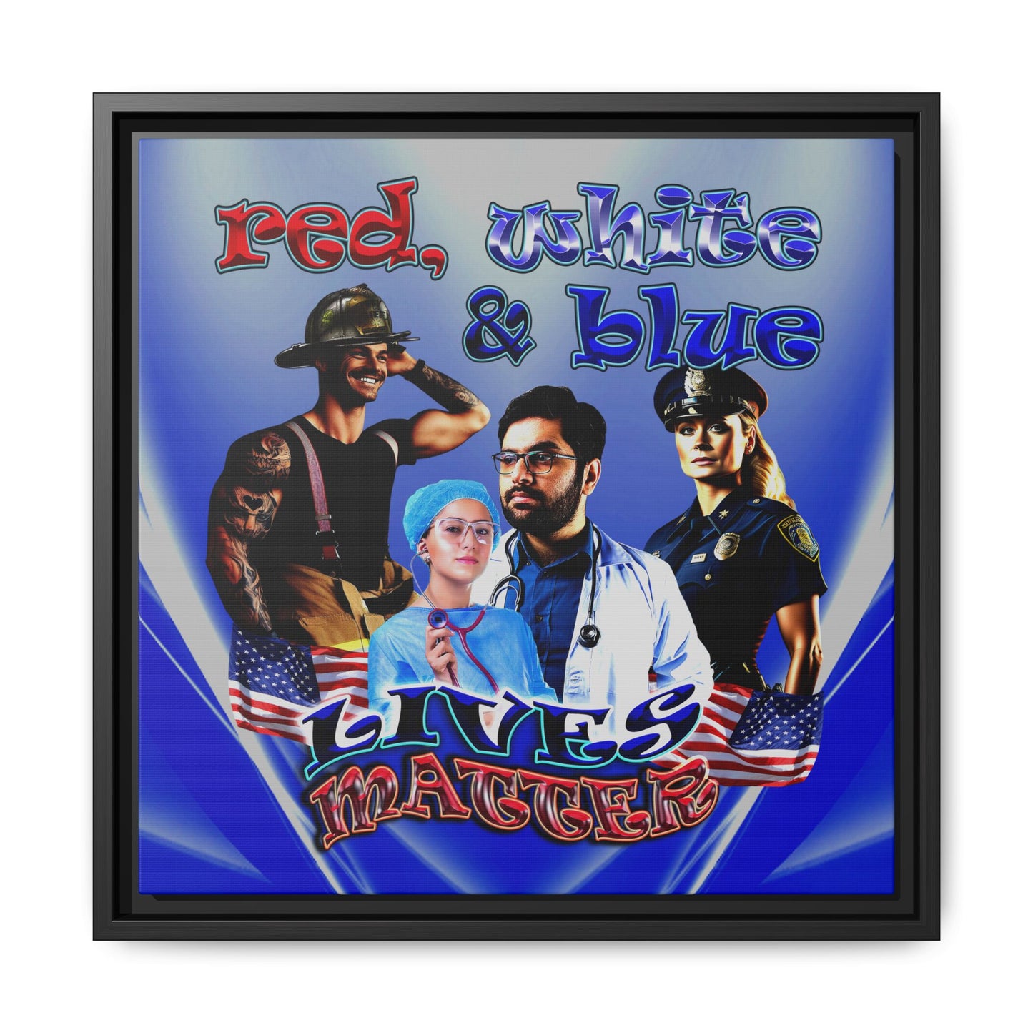 rw&b lives matter - framed canvas art (blue-white wave)