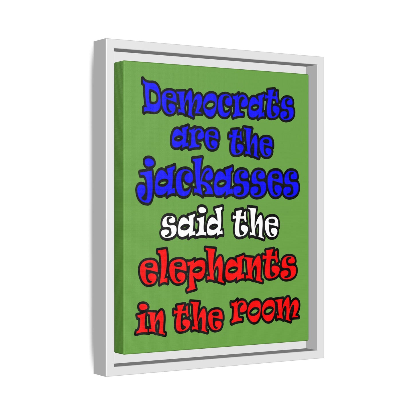donkeys and elephants - framed canvas art (green)