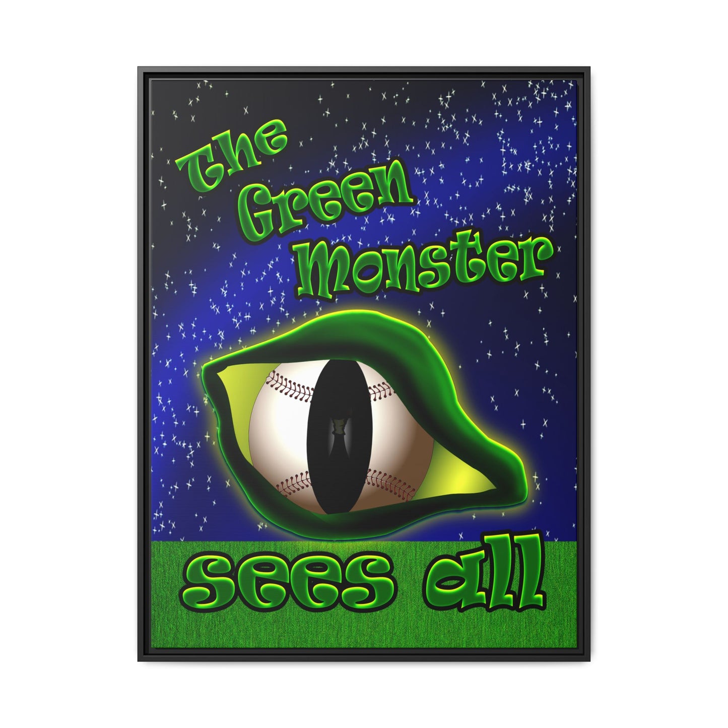 green monster - framed canvas art ('snoops' background)