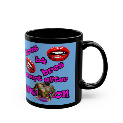 hoes b4 bros - Black Mug (light blue)