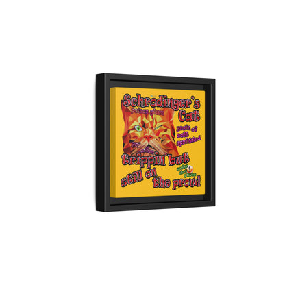 schrodinger's cat - framed canvas art (yellow)