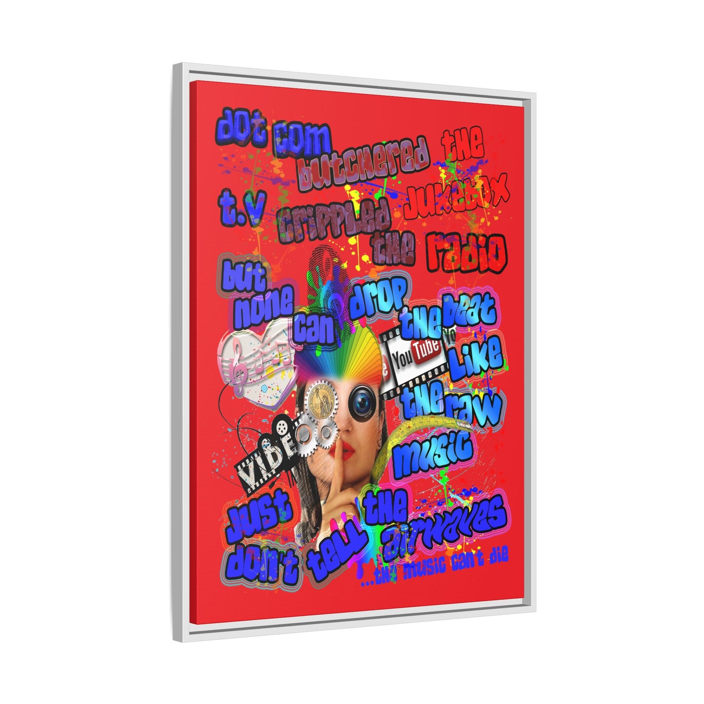 drop the beat - framed canvas art (red)