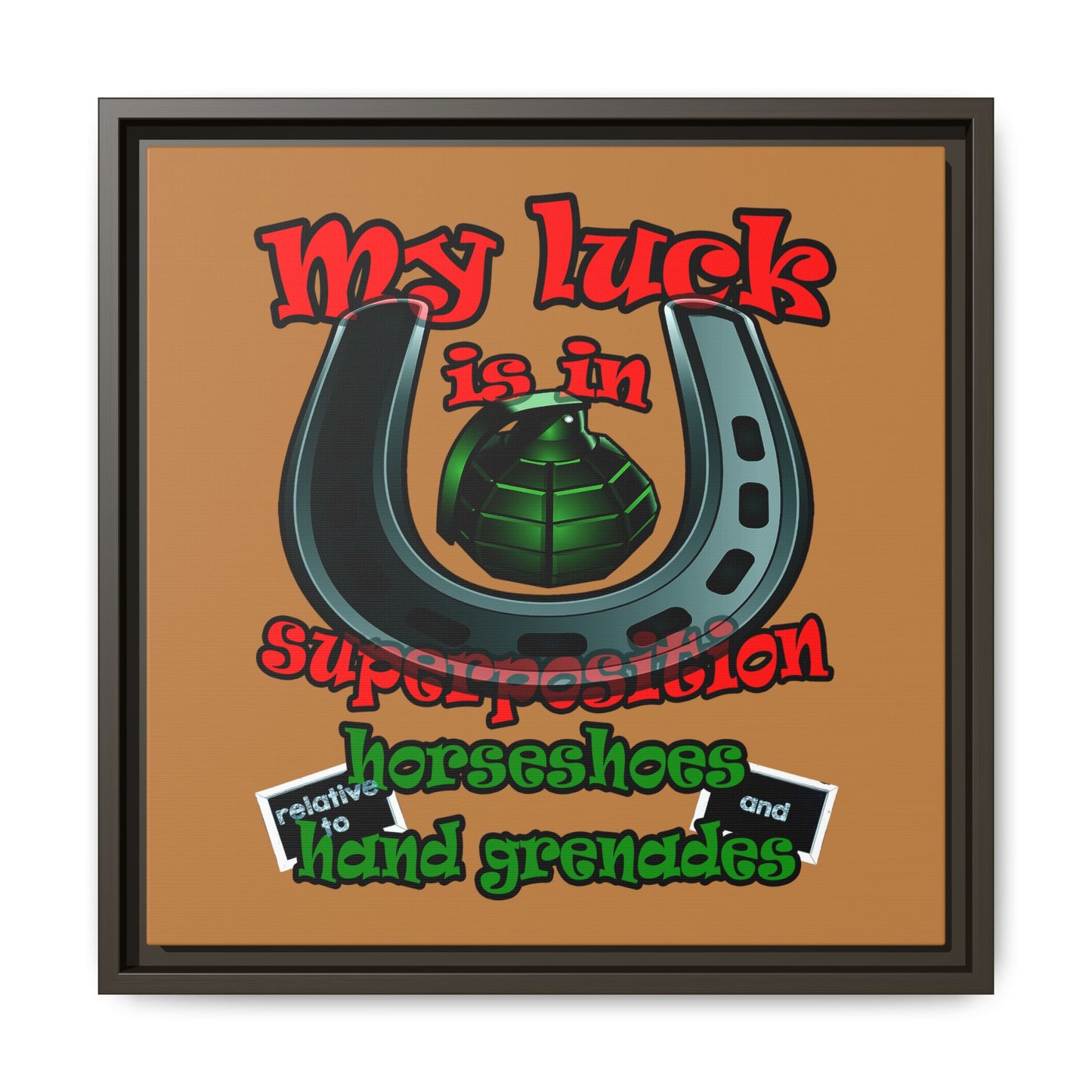 my luck - framed canvas art (light brown)
