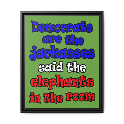 donkeys and elephants - framed canvas art (green)
