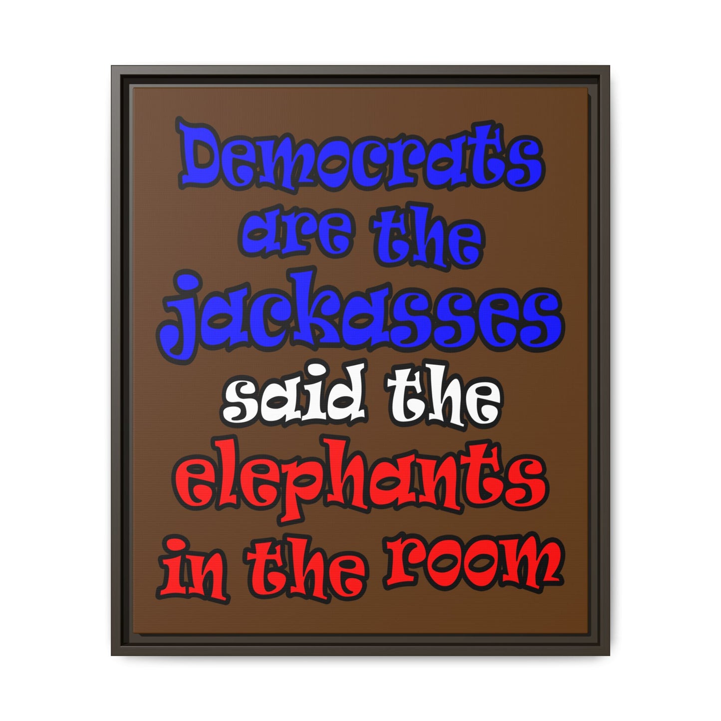 donkeys and elephants - framed canvas art (brown)