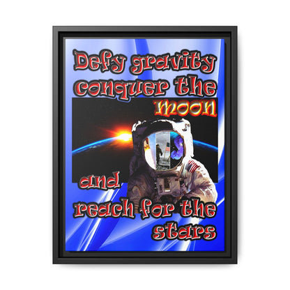 defy conquer reach - framed canvas art (blue-white wave)