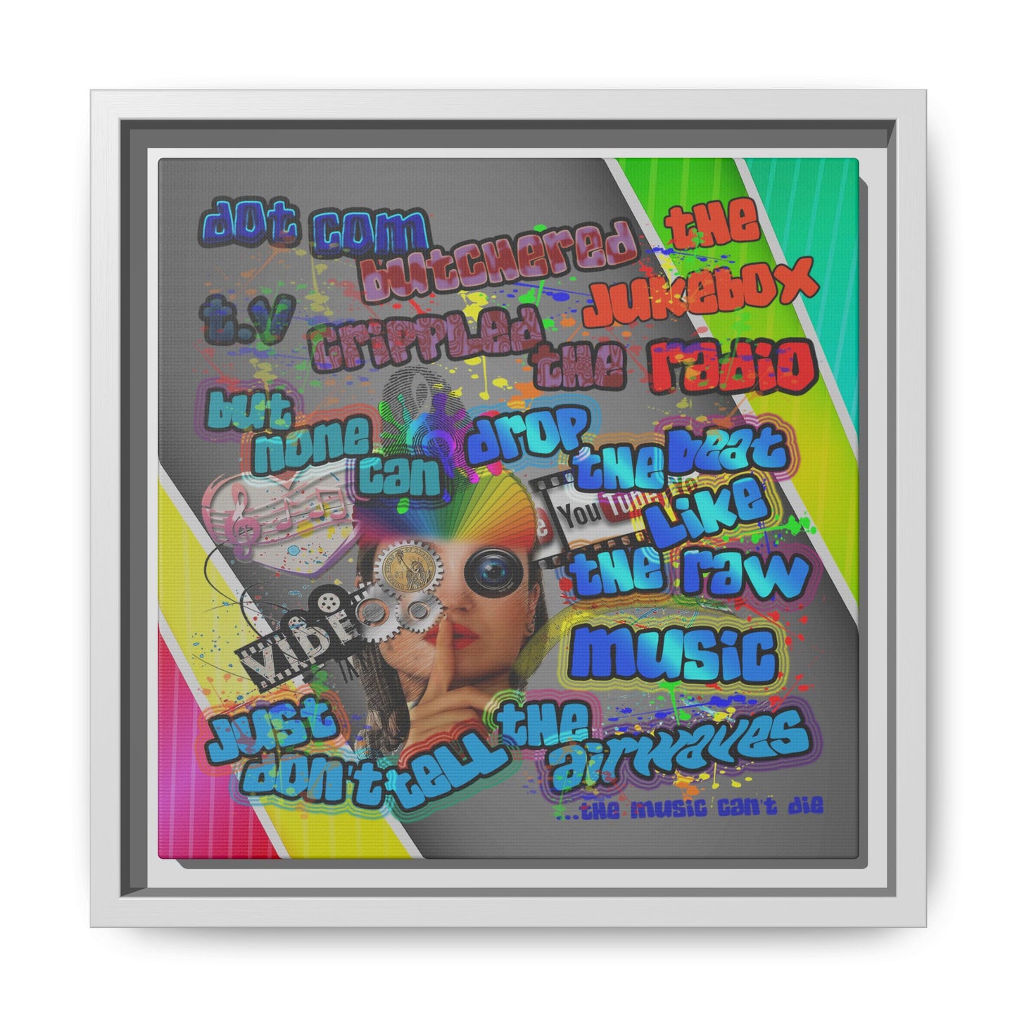 drop the beat - framed canvas art (rainbow split)