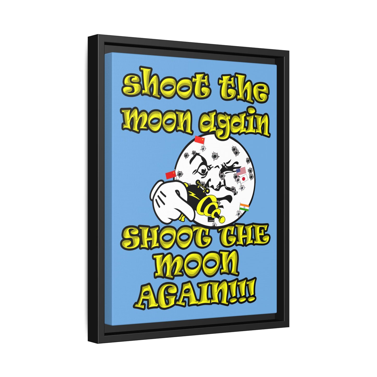 shoot the moon again - framed canvas art (light blue)