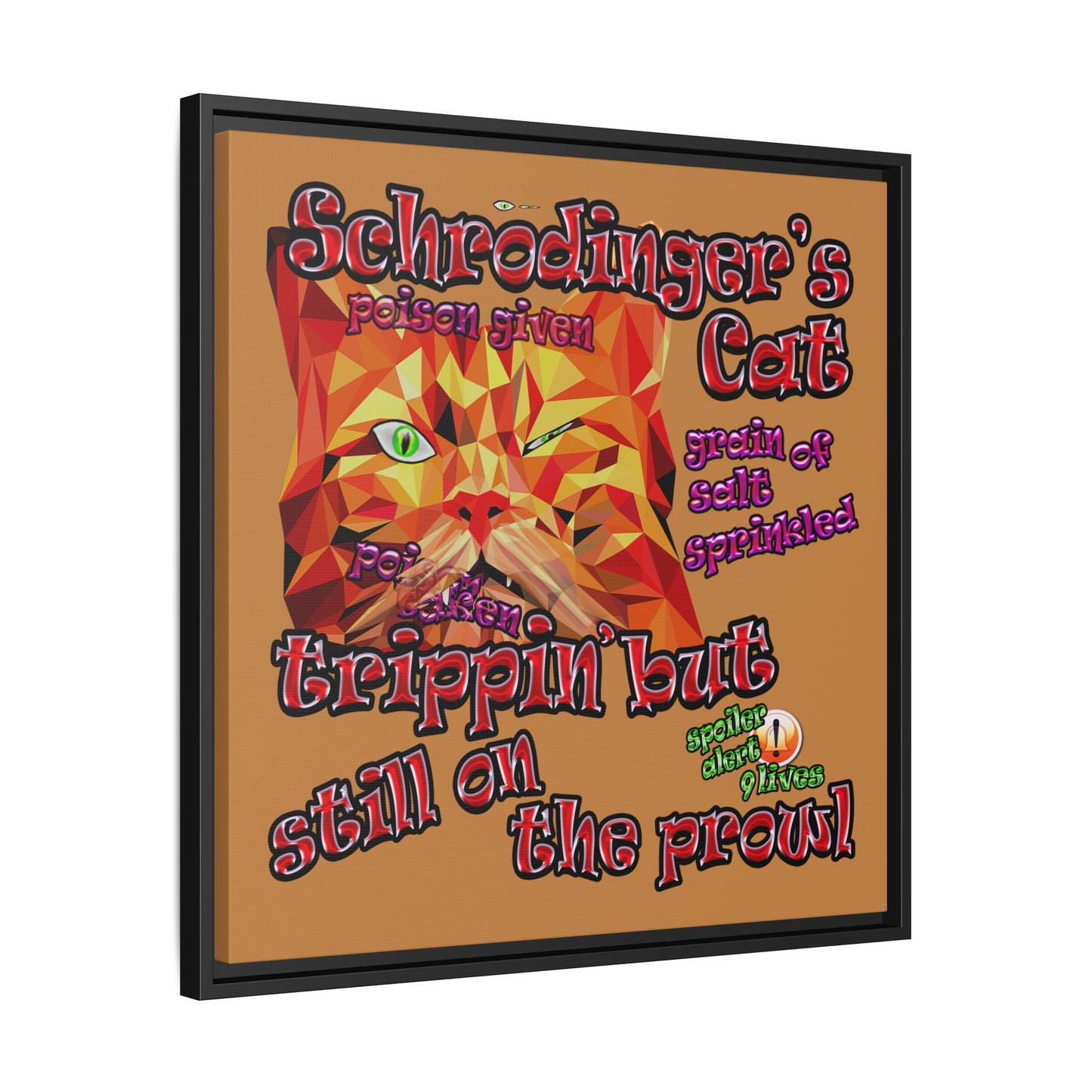 schrodinger's cat - framed canvas art (light brown)