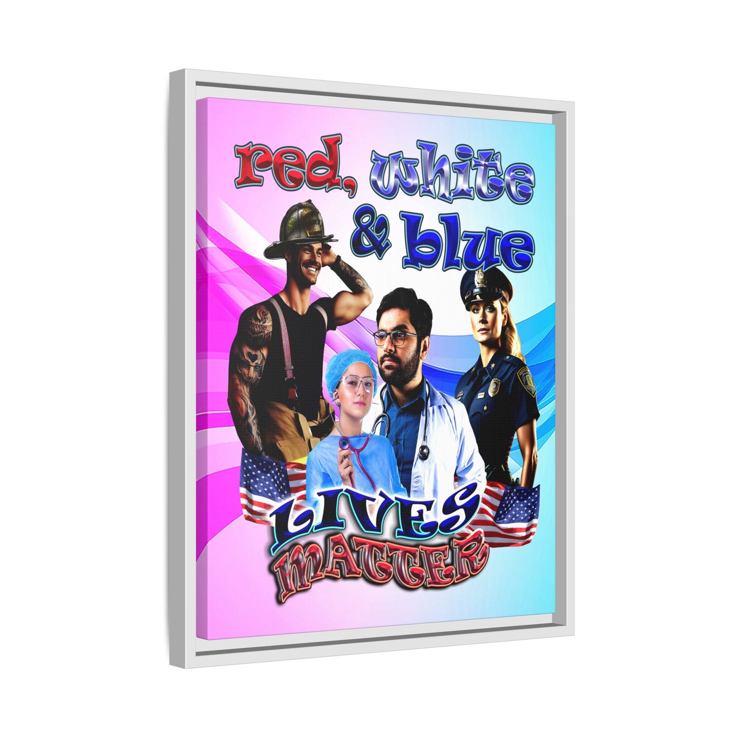 rw&b lives matter - framed canvas art (light blue-pink wave)