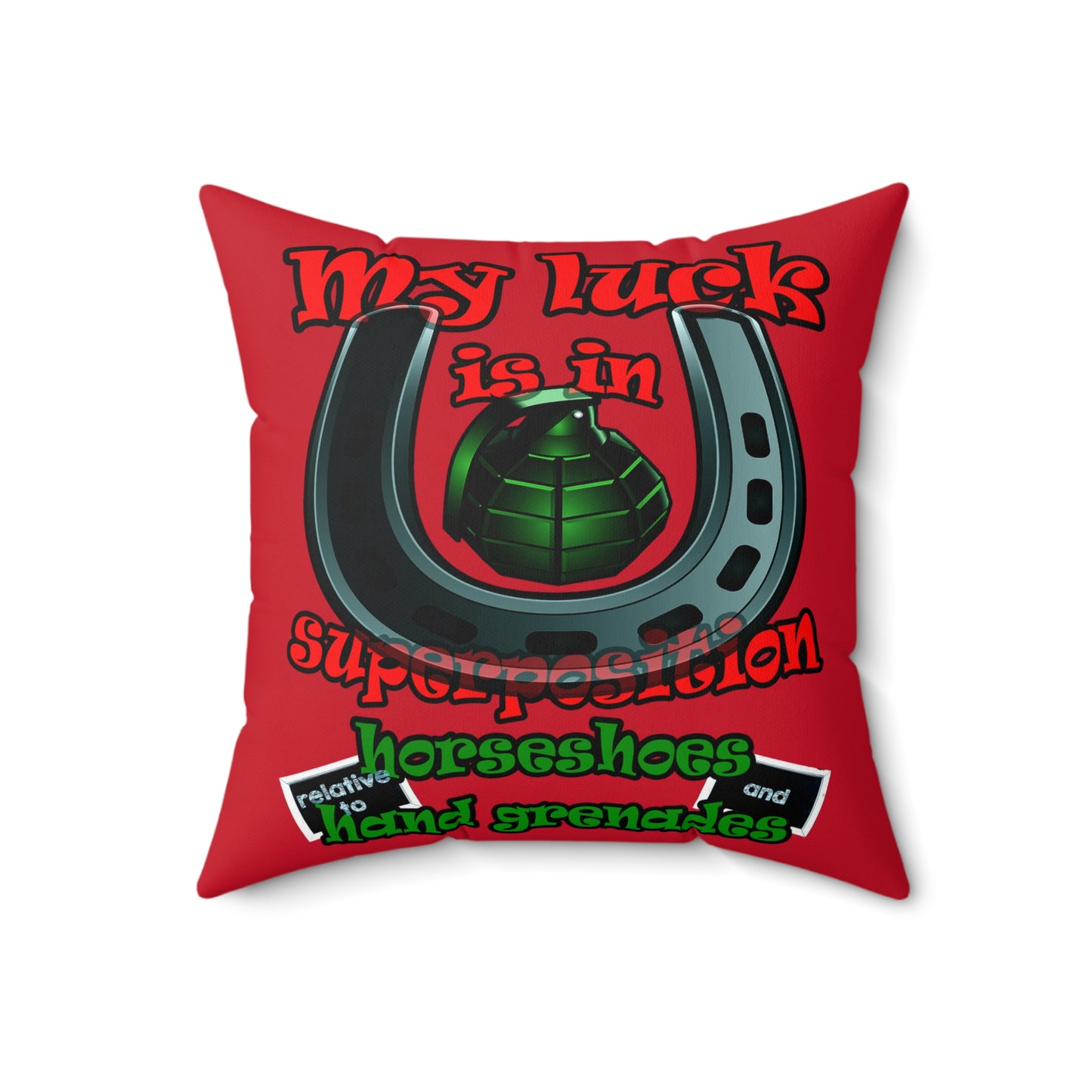 my luck - Spun Polyester Square Pillow - (dark red)