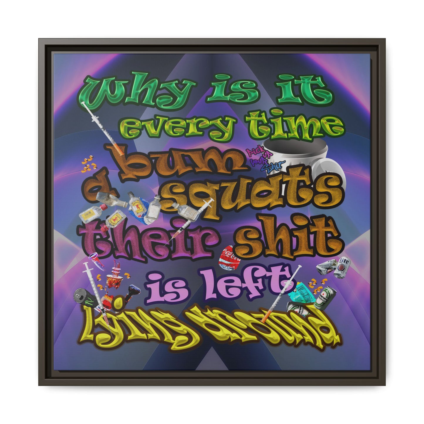 the bum's shit - framed canvas art (grey-pink wave)
