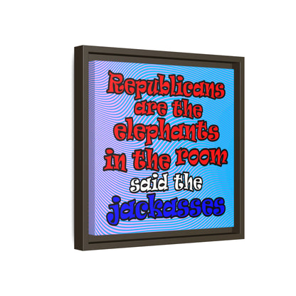 donkeys and elephants - framed canvas art (light blue-purple wave)