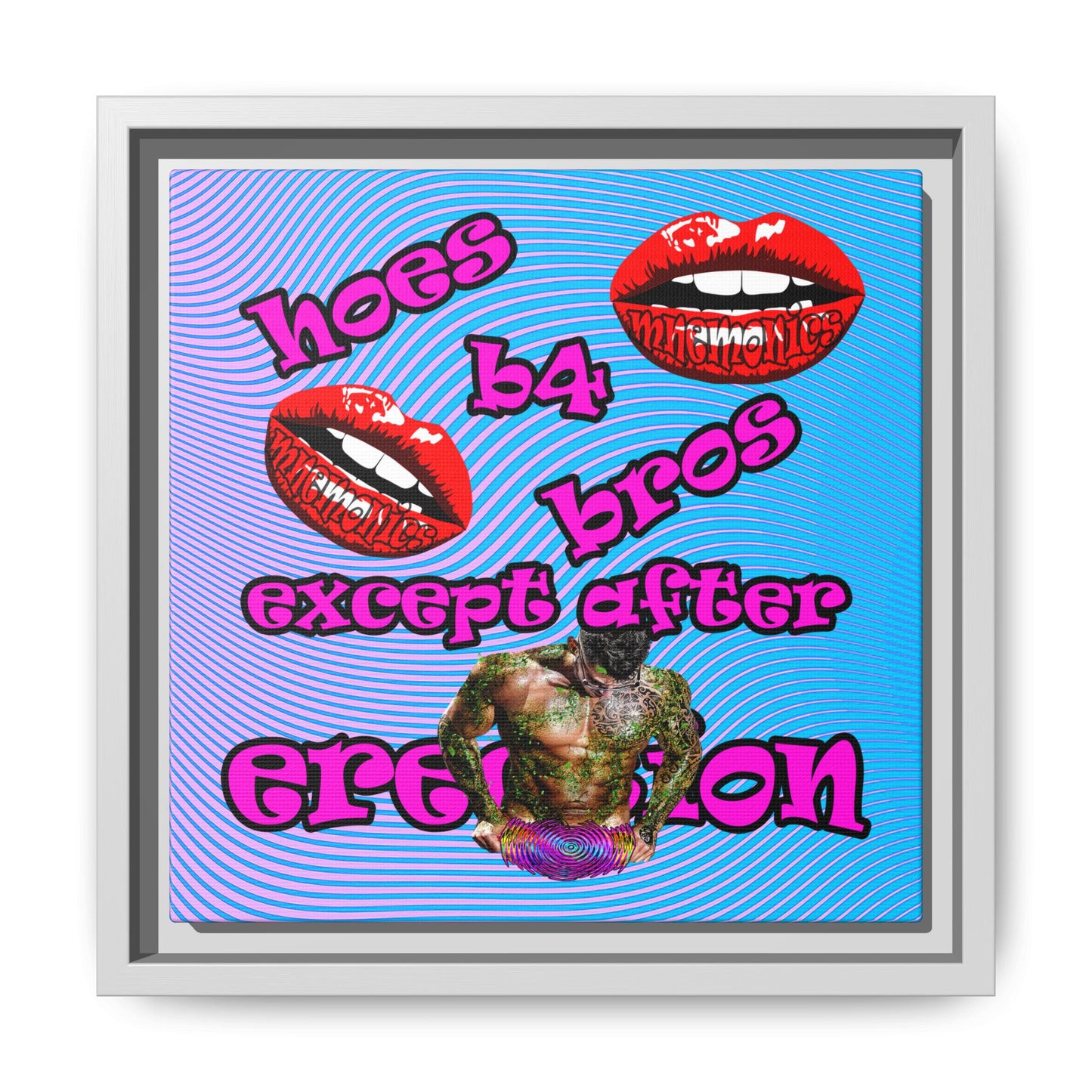 hoes b4 bros - framed canvas art (light blue-purple wave)