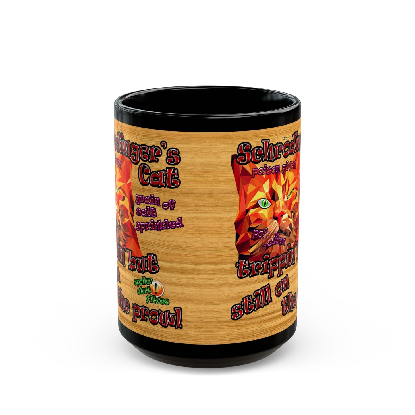 schrodinger's cat - Black Mug (butterscotch wood finish)