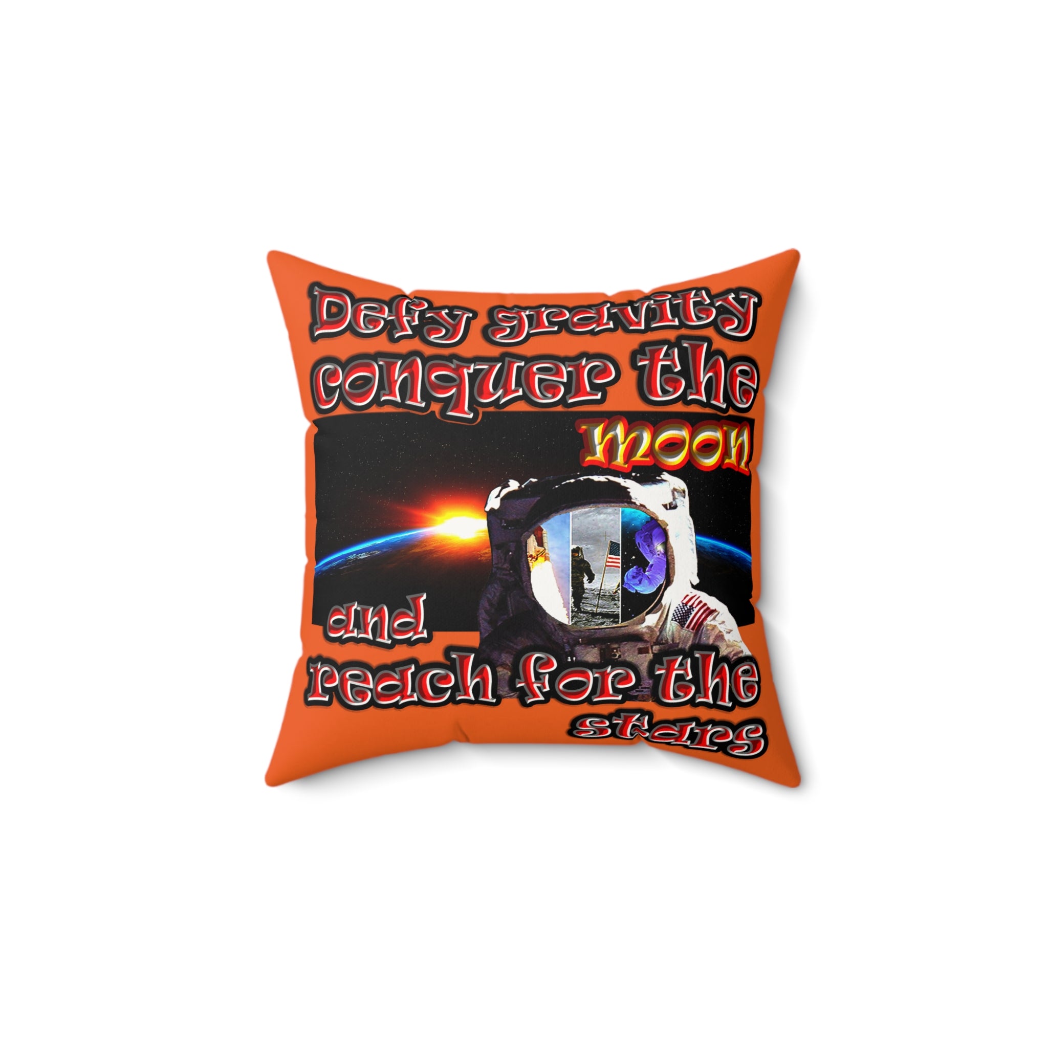 defy conquer reach - Faux Suede Square Pillow - (orange)